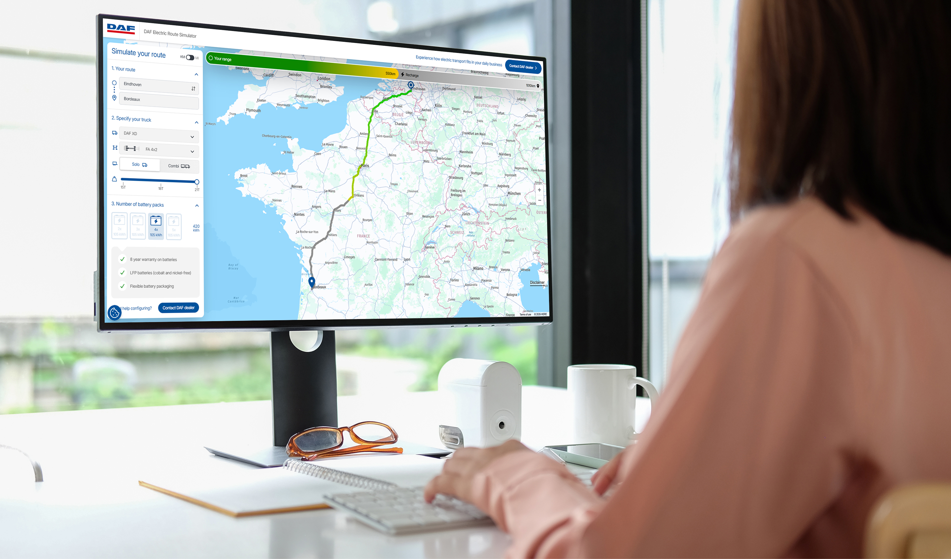Eenvoudige route-analyse helpt bepalen welke DAF Electric meest passend is.
